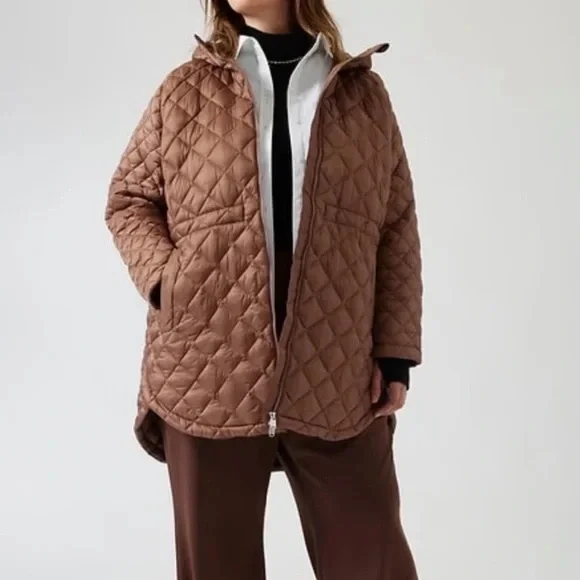 Athleta Whisper Featherless Puffer Parka in Rustic Beige  xxs - Picture 3 of 3